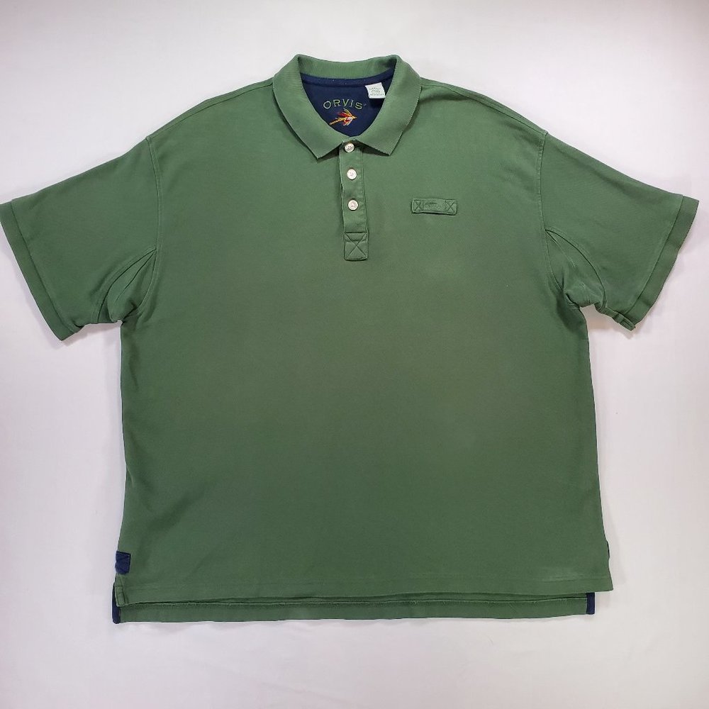 Orvis Shirt Men 2XL Olive Heavy Cotton Classic Fit Casual Outdoor Polo Vintage
